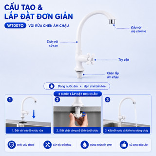 Vòi rửa chén âm chậu WATERTEC trắng WT 0070 WT0070 nhựa ABS/PP/POM Malaysia chống oxy hóa