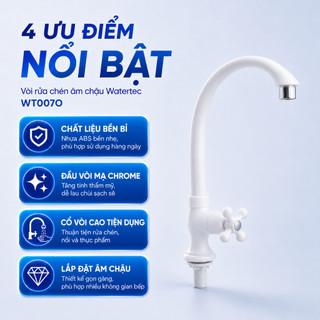 Vòi rửa chén âm chậu WATERTEC trắng WT 0070 WT0070 nhựa ABS/PP/POM Malaysia chống oxy hóa
