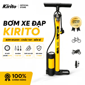 Bơm xe đạp xe máy Kirito có đồng hồ đo áp suất, bơm lốp đa năng kèm nhiều đầu bơm mã 38B-02