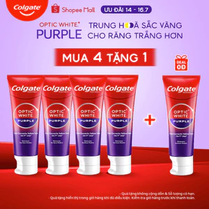 Bộ 4 Kem Đánh Răng Colgate trắng răng Optic White Purple 100g công nghệ sắc tím, trung hòa ố vàng tức thì