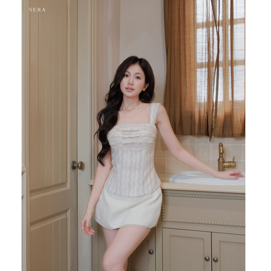 SERA - Áo corset dáng ôm viền ren đính nơ Lily và quần váy Sandra