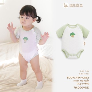 Honey (0-12M) Bộ bodychip sơ sinh cộc tay họa tiết đáng yêu chất Rayon thoáng mát thấm hút mồ hôi.
