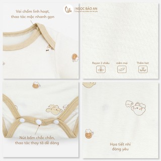 Honey (0-12M) Bộ bodychip sơ sinh cộc tay họa tiết đáng yêu chất Rayon thoáng mát thấm hút mồ hôi.