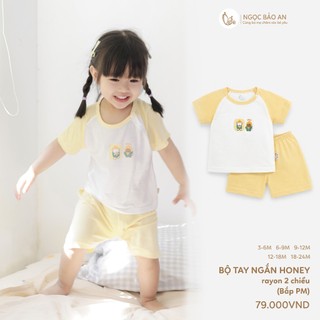 Honey (0-12M) Bộ quần áo cộc tay họa tiết đáng yêu chất Rayon mềm mịn, thoáng mát thấm hút mồ hôi.