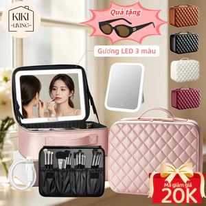Cốp Đựng Đồ Makeup Da PU Có Gương Đèn LED - Chống Nước Chống Sốc Xách Tay Du Lịch Chuyên Nghiệp[🎁Tặng kính râm]