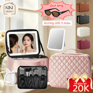 Cốp Đựng Đồ Makeup Da PU Có Gương Đèn LED - Chống Nước Chống Sốc Xách Tay Du Lịch Chuyên Nghiệp[🎁Tặng kính râm]
