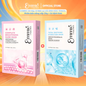 COMBO 2 Hộp 10 mặt nạ vải Tencel Emmie Cấp ẩm Xanh Dưỡng sáng da - Hồng 25gx20 (Phiên bản nâng cấp 25g+Có định hình)