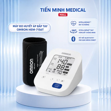Máy đo huyết áp bắp tay tự động OMRON HEM-7156T "kết nối Bluetooth" vòng bít xoay 360 độ