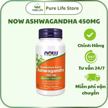 Now Ashwagandha 450mg hỗ trợ giảm căng thẳng, mệt mỏi, hỗ trợ giấc ngủ, xây dựng cơ bắp - Pure Life