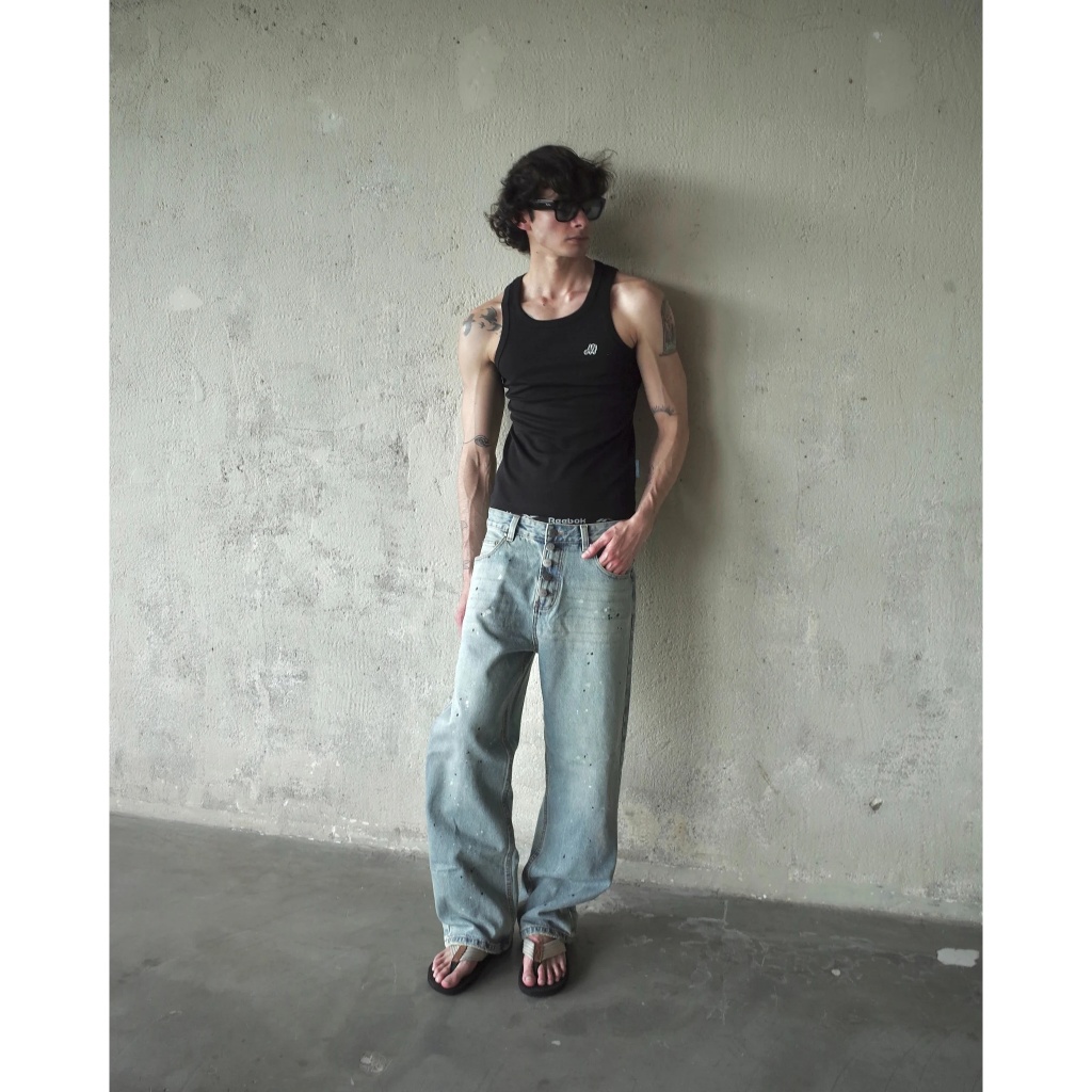 QUẦN "ALFAER" PAINT SPLATTER STRAIGHT BLUE WASHED JEANS | BigBuy360 - bigbuy360.vn
