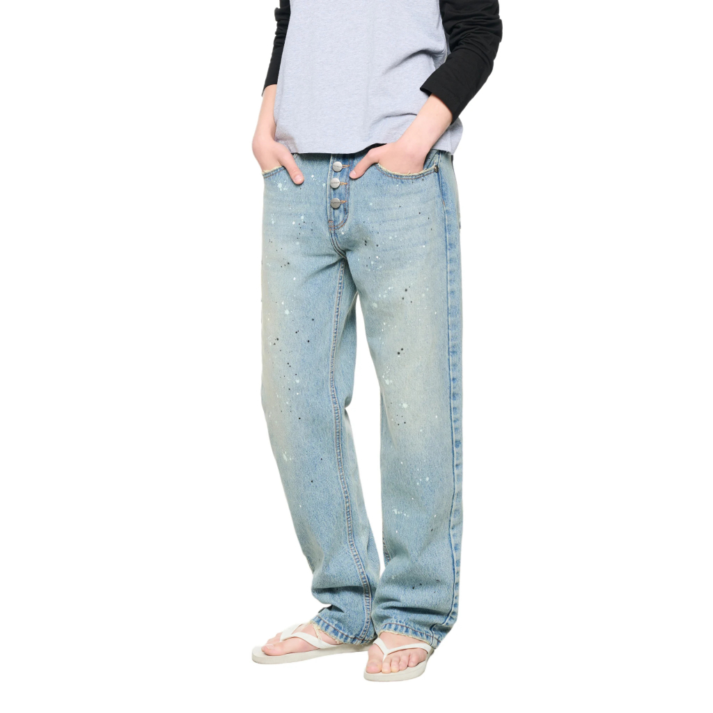 QUẦN "ALFAER" PAINT SPLATTER STRAIGHT BLUE WASHED JEANS | BigBuy360 - bigbuy360.vn