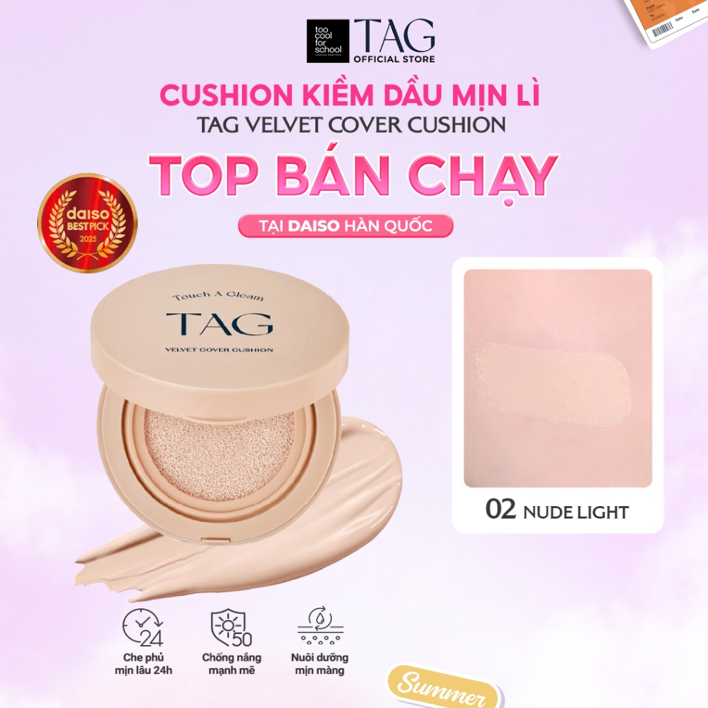 [TAG Việt Nam] Phấn Nước Kiềm Dầu Mịn Lì Chống Nắng SPF 50+ PA+++ TAG Velvet Cover 15g