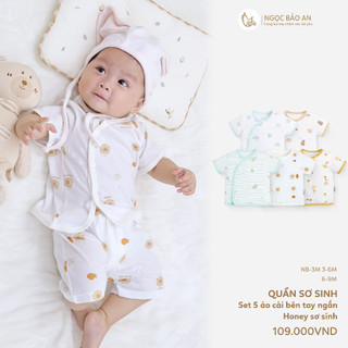 Honey (0-9M) Combo 5 áo sơ sinh chất cotton thoáng mát, mang lại cảm giác dễ chịu cho bé.