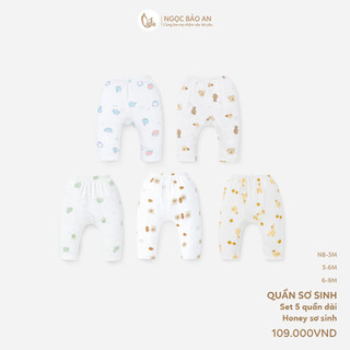 HONEY (0-9M) Combo 5 quần cotton mềm mại thoáng mát, 5 họa tiết đáng yêu cho bé trai bé gái