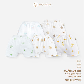 HONEY (0-9M) Combo 5 quần cotton mềm mại thoáng mát, 5 họa tiết đáng yêu cho bé trai bé gái