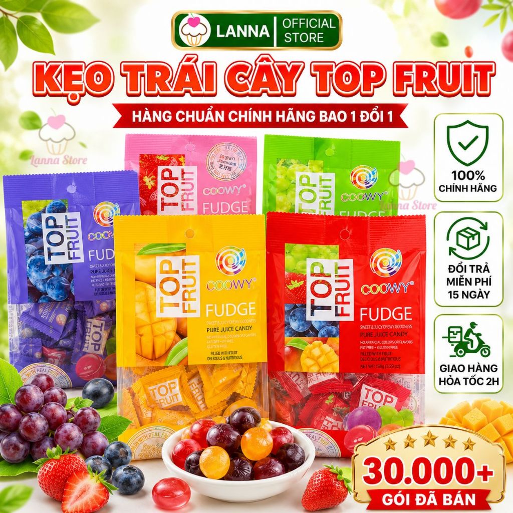 【Hàng Chính Hãng + 5 Vị】Kẹo Dẻo Top Fruit COWWY Nhân Trái Cây Tươi 280g – Kẹo Dẻo Ngon, Hàng Chuẩn