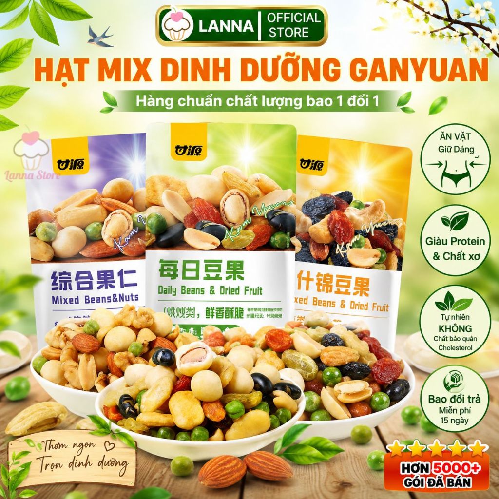 【Combo 5 Gói】Hạt mix dinh dưỡng tẩm vị Gan Yuan, đậu mix hạt & trái cây sấy khô Kam Yuens (gói ~30g)
