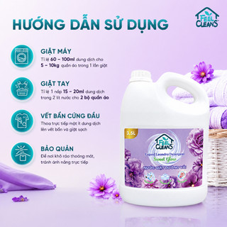 Nước Giặt FeelCleans 3.5L Tím Sweet Glow Hương Hoa Ngọt Dậy, Đánh Bay Vết Bẩn, Giữ Sợi Vải Mềm Mại Cho Cả Gia Đình