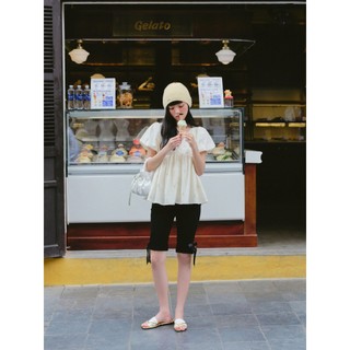 Quần thun OLV Black Cotton Ribbon Bow Shorts phù hợp đi chơi đi biển