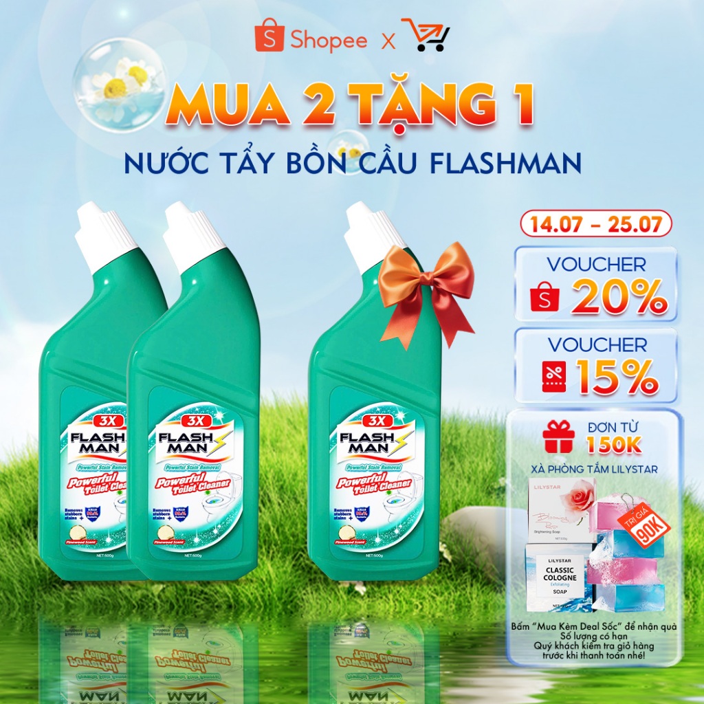 [MUA 2 TẶNG 1] Chai Tẩy Bồn Cầu FLASHMAN – Nước Tẩy Rửa Nhà Vệ Sinh - Diệt Khuẩn 99.9%- Trắng Sáng- Sạch Thơm, 500g/Chai