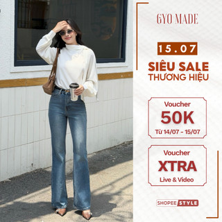 Quần Jean nữ ống loe GYOMADE® lưng cao tôn dáng, đứng form phong cách trẻ trung | GQ013B