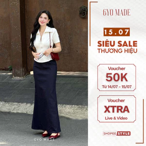 Chân váy Jean dáng đuôi cá nhẹ GYOMADE® họa tiết chấm trắng nhỏ, lưng cao tôn dáng | GV029