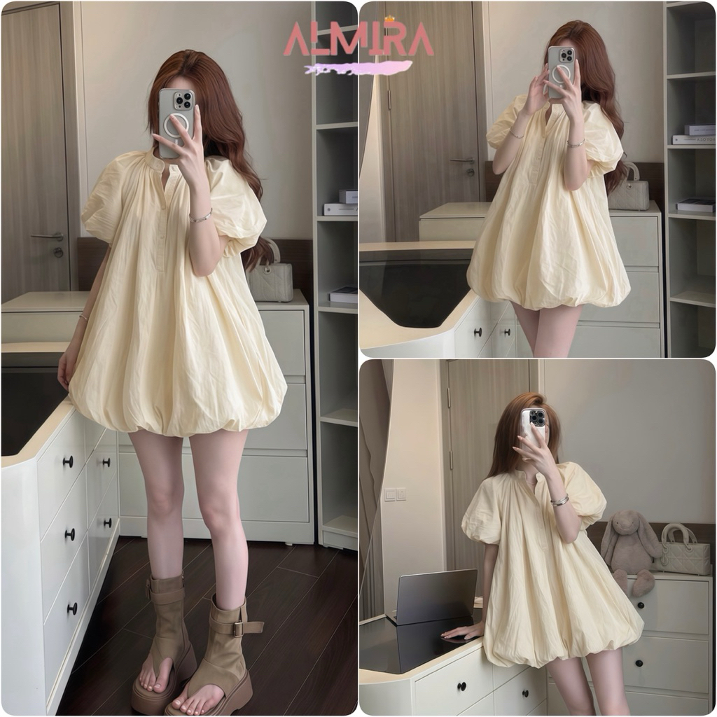 Váy Bí Phồng Tay Phồng Sang Chảnh Cổ Trụ Cúc Cổ Almira | BigBuy360 - bigbuy360.vn