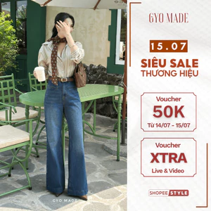 Quần jean ống rộng nữ GYOMADE® wash xanh đậm chất jean cotton đứng form tôn dáng | GQ015B