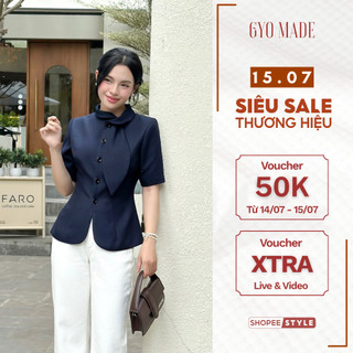 Áo sơ mi kiểu nữ GYOMADE® cổ lá thanh lịch chất liệu chéo gân đứng form dày dặn, may 2 lớp | GA072