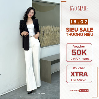 Quần Jean trắng nữ GYOMADE® lưng cao tôn dáng, đứng form, chất cottton co giãn ít | GQ014