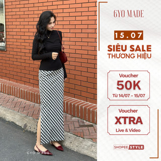 Chân váy kẻ caro xẻ tà GYOMADE® dáng bút chì chữ A nhẹ, chất chéo Kate may 2 lớp tôn dáng | GV036