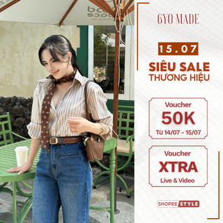Áo sơ mi nữ tay dài sọc nâu GYOMADE® chất cotton pha cao cấp ít nhăn thanh lịch, thoải mái | GA099