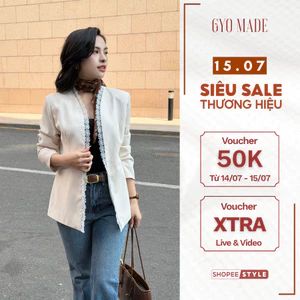 Áo blazer nữ tay dài GYOMADE® viền ren cao cấp dáng suông thanh lịch chất Carolan lạnh | GA042