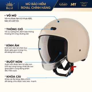 Mũ bảo hiểm 3/4 Royal M139 & Royce XH26 Kính Âm Đạt Chuẩn Đi Xe Máy - Size M L XL XXL - BH 12T