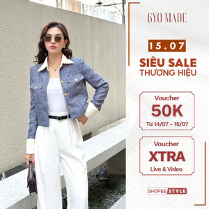 Áo khoác dạ chất liệu Tweed bông, 2 lớp, có mút đệm vai GYOMADE® màu xám xanh và kem | GA059