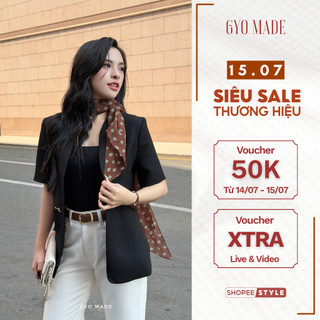 Áo blazer tay ngắn GYOMADE® đính nút vàng thanh lịch, chất cotton kaki cao cấp may 2 lớp | GA101