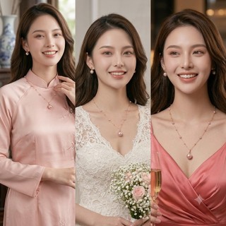 [ DAISYN ] N862 Dây Chuyền Ngọc Trai Nhân Tạo đá màu hồng mặt 14 li dây chuyền sợi mảnh dây chuyền titan Phong Cách đơn