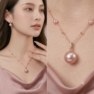 [ DAISYN ] N862 Dây Chuyền Ngọc Trai Nhân Tạo đá màu hồng mặt 14 li dây chuyền sợi mảnh dây chuyền titan Phong Cách đơn