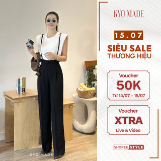 Set quần yếm đen ống rộng GYOMADE® lưng cao chất bố Hàn phối áo thun độn vai Boddin cao cấp