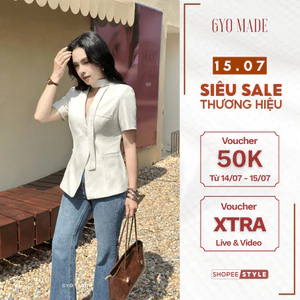 Áo blazer phối dây liền áo GYOMADE® chất chéo mịn ôm dáng thanh lịch, có lót và đệm cầu vai | GA094
