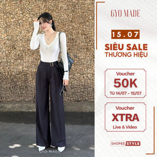 Quần ống rộng nữ xanh xám GYOMADE® Denim cao cấp có khoen lưng, đứng form mềm rũ tôn dáng | GQ019