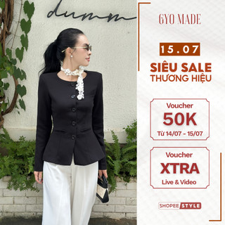 Áo vest nữ cổ tròn đen GYOMADE® chất Ford Cotton cao cấp may 2 lớp có mút đệm vai, đứng form | GA080