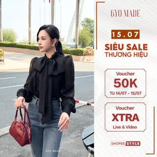 [NEW] Áo sơ mi kiểu cột nơ GYOMADE® chất tơ nhũ mềm cao cấp kèm bra mút ngực thanh lịch | GA104