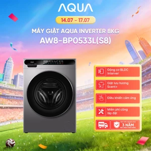 Máy giặt cửa trước Aqua Inverter 8KG AW8-BP0533L(S8) - 1 chạm giặt ngay - Freeship toàn quốc - Hỗ trợ lắp đặt