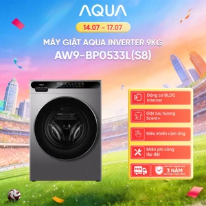 Máy giặt cửa trước AQUA Inverter 9kg AW9-BP0533L(S8) - Bảo hành 2 năm - Freeship toàn quốc