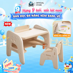 Bộ Bàn Học Kèm Ghế Cho Bé, Set Bàn Ghế Đa Năng Tích Hợp Bảng Vẽ Thông Minh Và Ngăn Sách Tiện Lợii