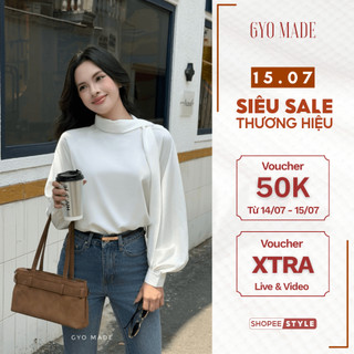 [NEW] Áo sơ mi kiểu nữ GYOMADE® vải Silk cao cấp mềm mịn, phối dây cổ thanh lịch | GA108