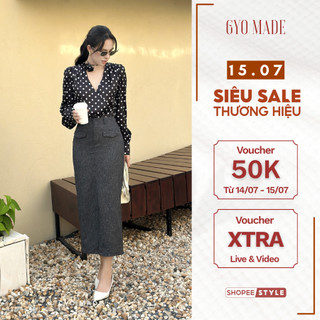 Chân váy bút chì dáng dài GYOMADE® chất Tweed mịn cao cấp, có lót trong, thanh lịch dễ phối | GV038