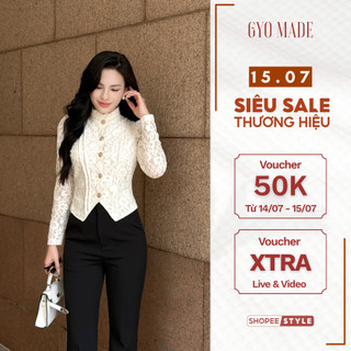 [NEW] Áo kiểu ren nhung cao cấp GYOMADE® form ôm sang trọng, cổ trụ thanh lịch | GA103