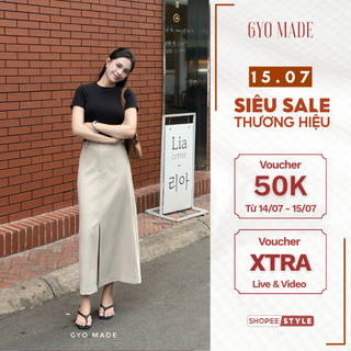 Chân váy xẻ giữa dáng dài GYOMADE® chất Twill cao cấp, cạp cao tôn dáng thanh lịch công sở | GV047
